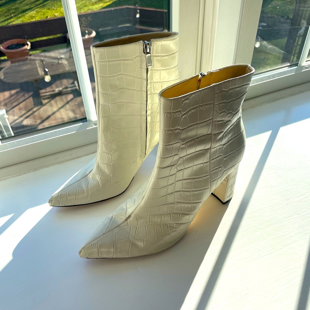 White Leather Ankle Boot - Marc Fisher